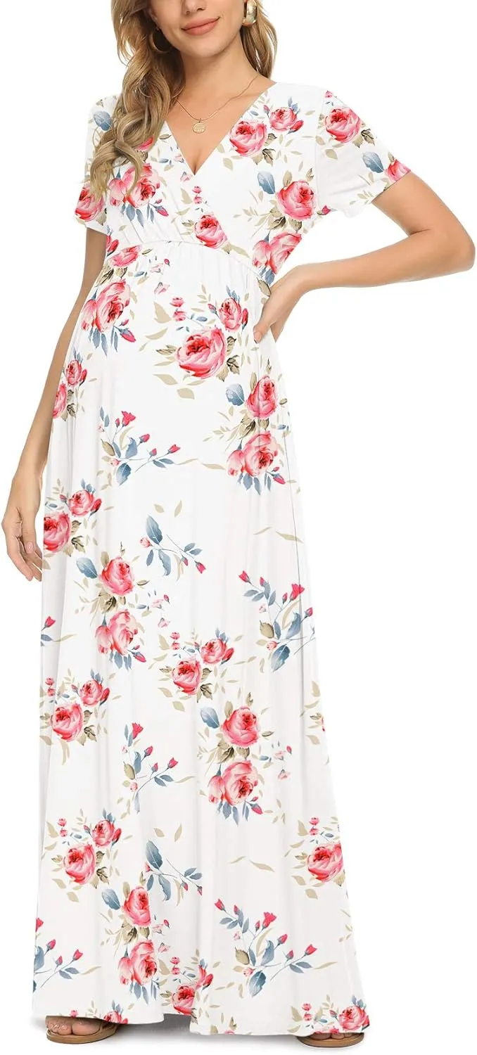 Xpenyo Maternity Maxi Dress Women Casual Wrap Long Baby Shower Pregnancy Dresses