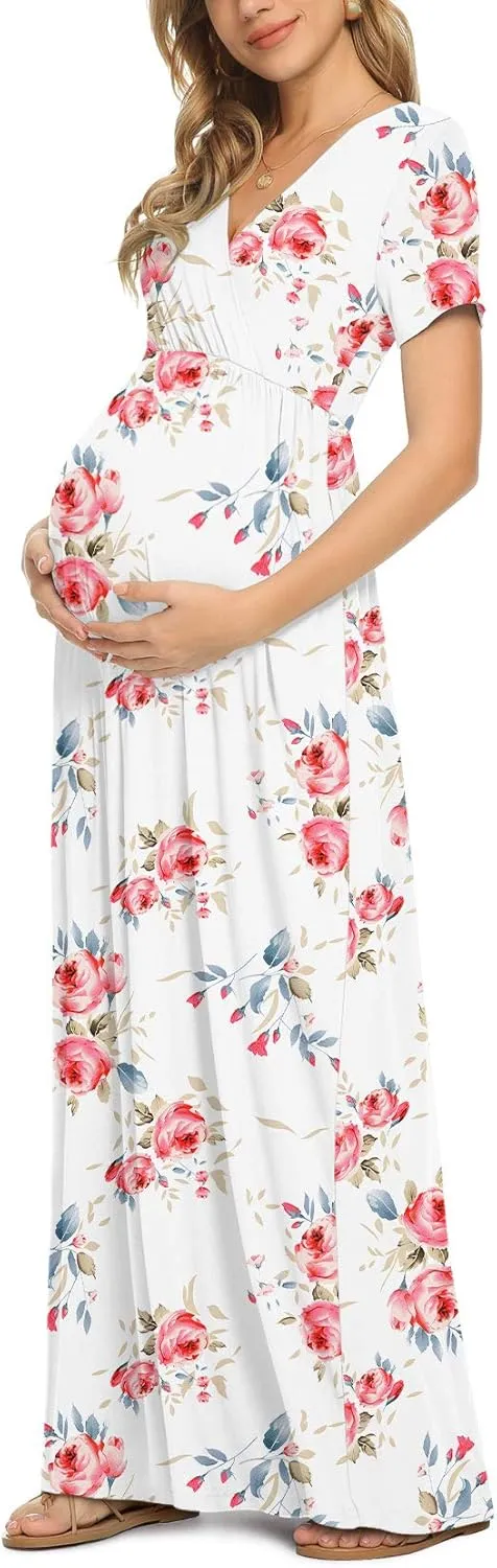 Xpenyo Maternity Maxi Dress Women Casual Wrap Long Baby Shower Pregnancy Dresses
