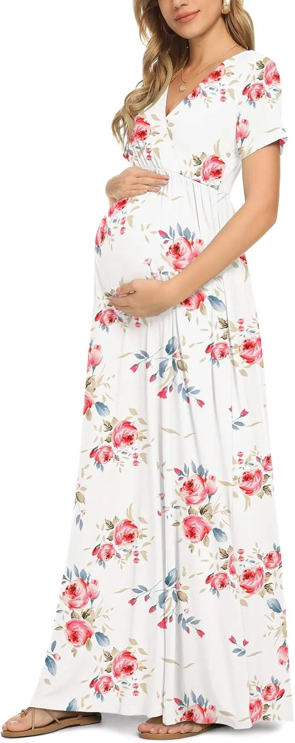 Xpenyo Maternity Maxi Dress Women Casual Wrap Long Baby Shower Pregnancy Dresses