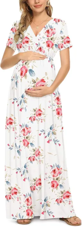 Xpenyo Maternity Maxi Dress Women Casual Wrap Long Baby Shower Pregnancy Dresses