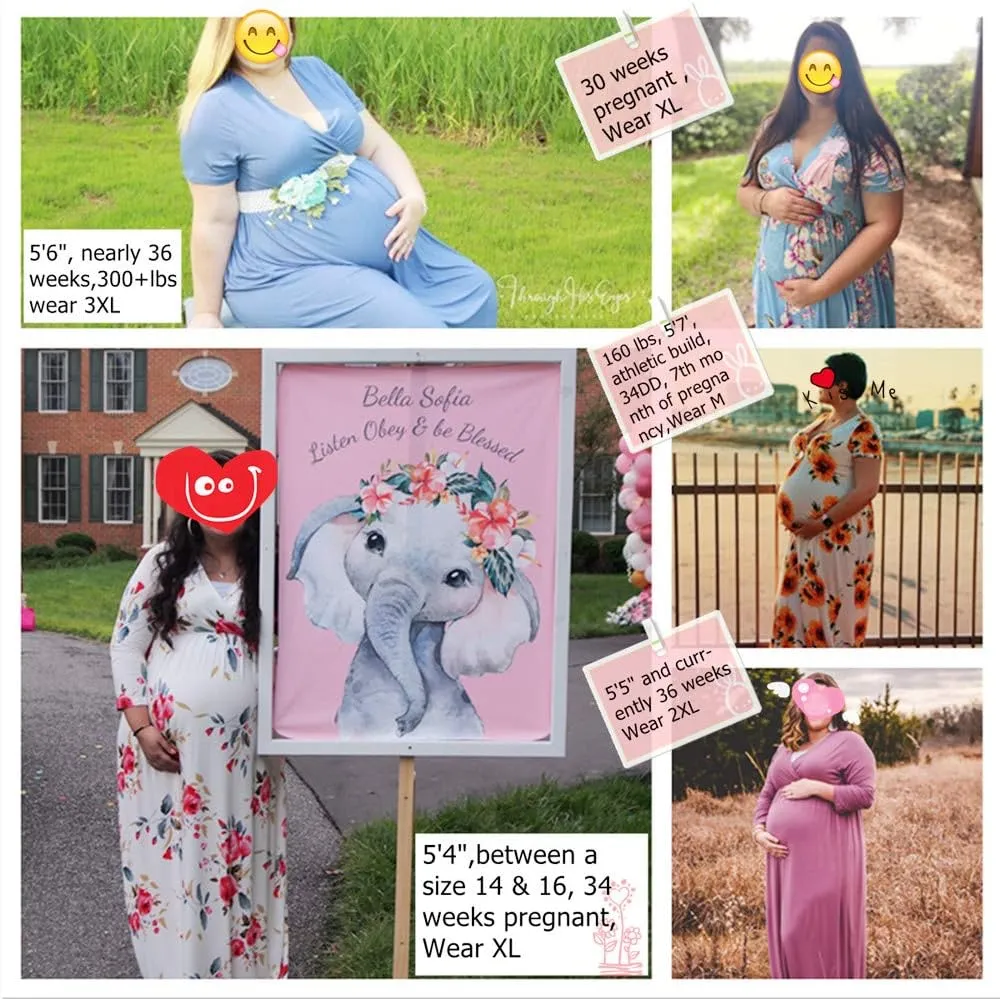 Xpenyo Maternity Maxi Dress Women Casual Wrap Long Baby Shower Pregnancy Dresses