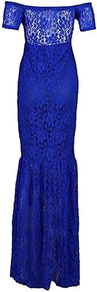 ZIUMUDY Womens Off Shoulder Short Sleeve V Neck Lace Maternity Gown Maxi Photography Dress